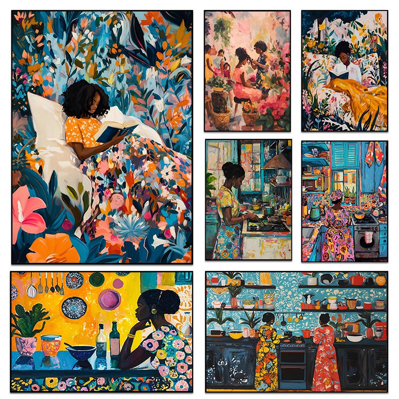 Home Cooking Reading - Abstract Vivid African Girl Cucina in